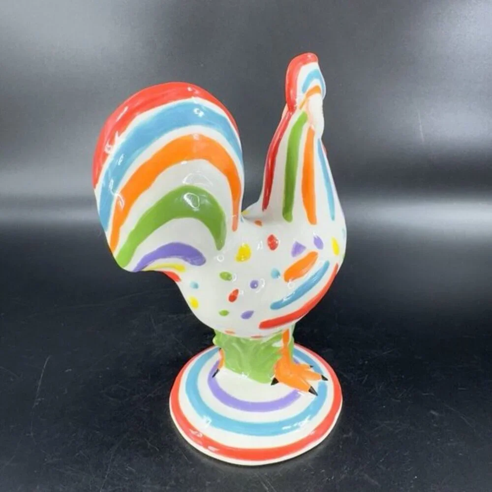 Poultry In Motion Rooster Ceramic Figurine 2010‎ Speckled Spectrum Multicolor